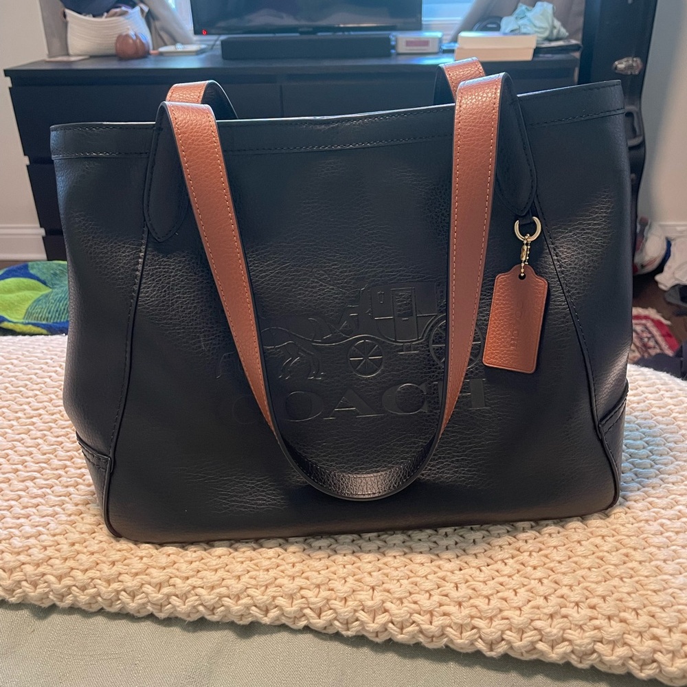 Coach Black Tote with Brown Straps